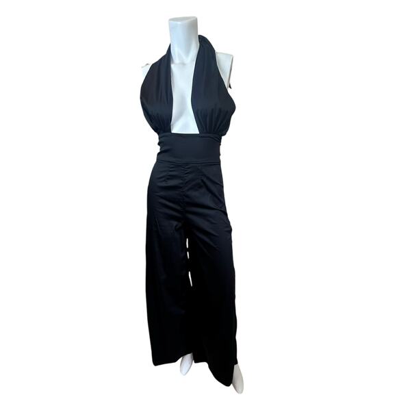 Frederica Tosi Black High Waisted Sexy Jumpsuit with Halter Tie sz 38=XS/S/2 NWT - Picture 1 of 13